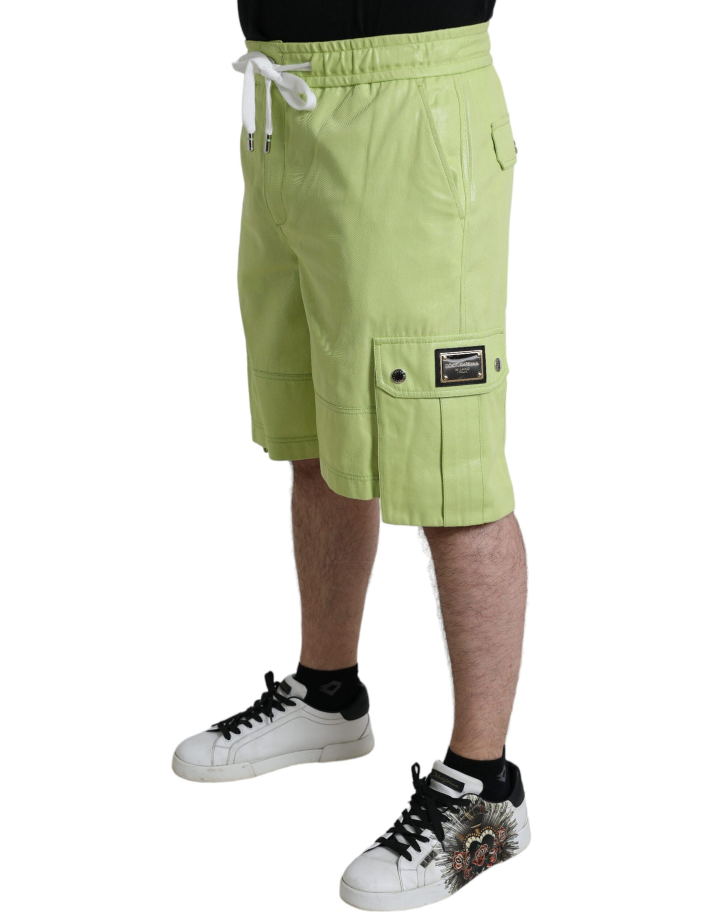Chic Light Green Cotton Bermuda Shorts