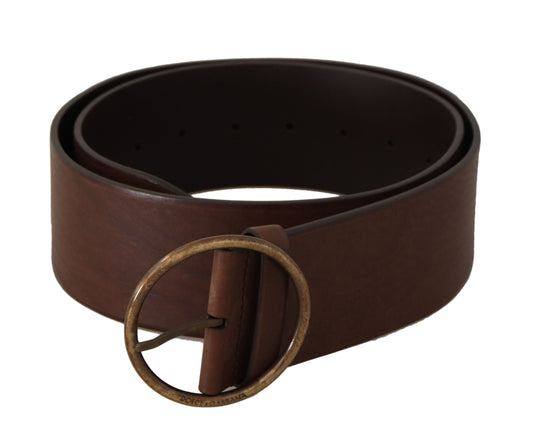 Elegant Brown Leather Belt with Engraved Buckle
