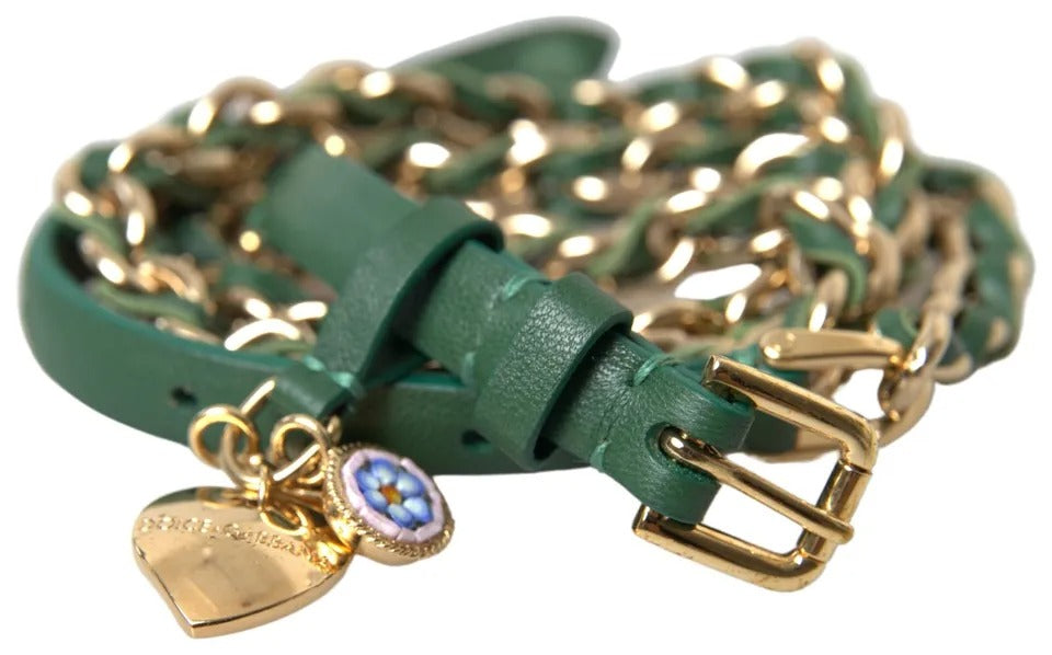 Green Embellished Chain Gold Buckle Belt